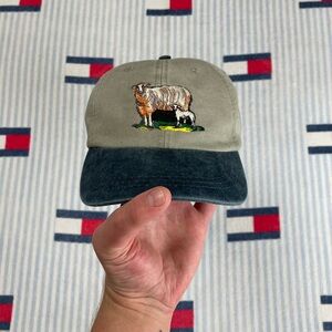 Vintage Sheep Lamb Animal Nature Embroidered leather strap back hat